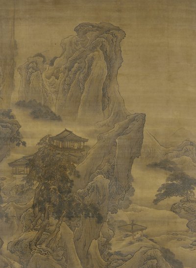 Nebliger Fluss und geschichtete Klippen, Ming-Dynastie (Tinte und Farbe auf Seide) von Yuan Jiang